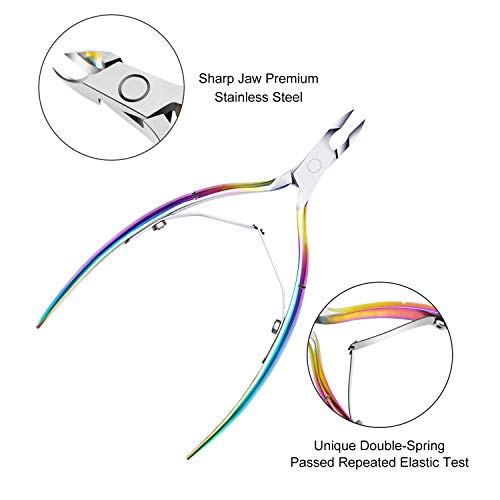 Cuticle Trimmer with Cuticle Pusher Scraper & Cuticle Pusher Peeler Rainbow-Colored Cuticle Remover Stainless Steel Cuticle Nippers Cuticle Cutter Scissors Manicure Tools Nail Cutters Clippers