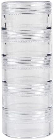 JDONOW 5 Layer Cylinder Stackable Transparent Round PS Plastic Storage Container Box Super Clear Accessories Organizer Box for Beads Crafts Other Small Items