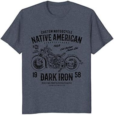 Mens Distressed Native American Motorcycle T-Shirt Dark Iron XL Heather Blue