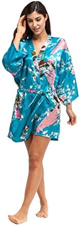 The Bund Women's Short Bath Robes with Peacock Printing Pattern