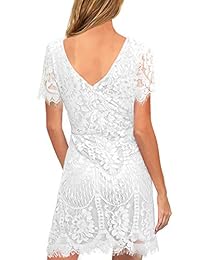 Vestido de mujer elegante, cuello redondeado, manga corta, encaje en V, vestido de cóctel de una línea 910