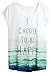 Futurino Women's I Choose To Be Happy Ocean Waves Letter Print T shirt Tops (L),Large,White,Large