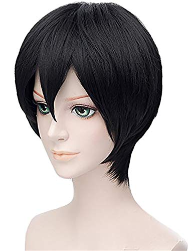 Topwigy Men Wig Black Short Straight Hair Pixie Cut Halloween