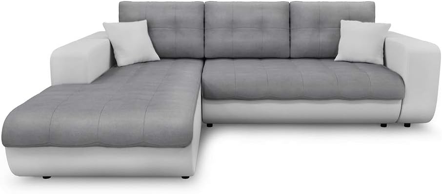 Canapé D'angle Convertible En Tissu Luxe 5 Places, Coffre - Gris Clair, Angle Gauche (vu De Face