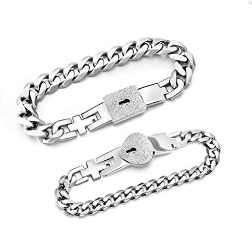 A FEI 2Pcs Stainless Steel Lover Heart Love Lock Key Bracelet Kit