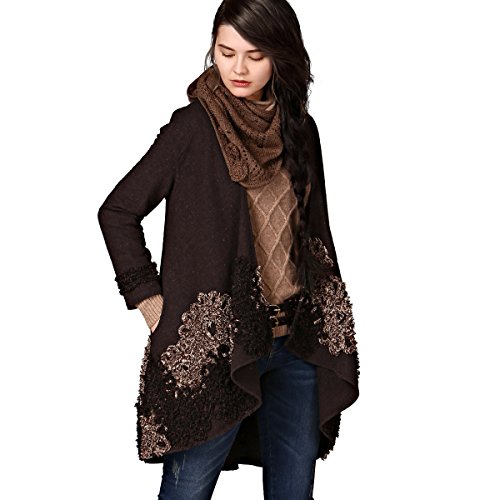 Artka Women's F/W Ethnic Applique V-neck Wool Cape-like Coat,Coffee,L Artka Women's F/W Ethnic Applique V-neck Wool Cape-like Coat,Coffee,L