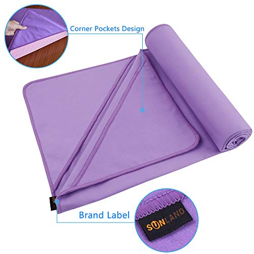 sunland Yoga Towel Sweat Absorbent Soft Non-Slip Hot Yoga Towel + Hand Towel 2 in1 Set with Carry Bag Ideal for Pilates Hot Yoga Bikram 24 inches x 72 inches Purple