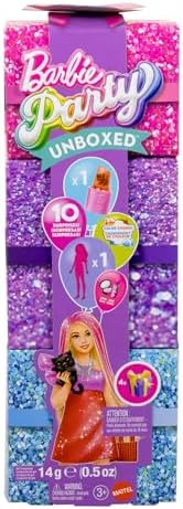 Party Surprise rossa brillante, bambola serie Festa Glamour con 10 accessori a sorpresa ed effetto cambia colore inclusi, giocattolo per bambini, 3+ anni, JFY68