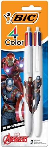 BIC 4 Color Retractable Ballpoint Pen with Marvel's Avengers Characters, Wide Barrel for Comfort, 2-Count in Assorted Ink