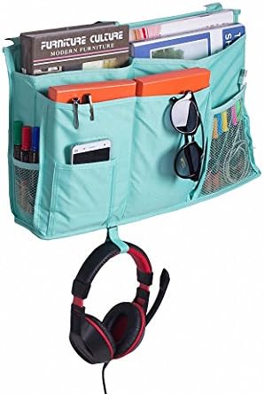 IDecHome Hanging Bed Organizer, 600D Nylon Pockets Bedside Sofa Desk Chair Storage Caddy, Phone Book Magazine Holder