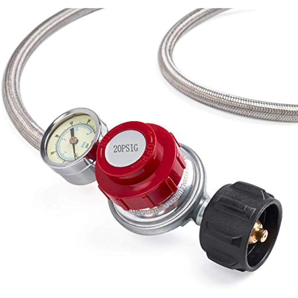 5FT 20PSI High Pressure Adjustable Propane Regulator Hose Gauge