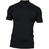 Red Plume Mens Compression Mock Turtleneck Short Sleeve Shirt High Neck Athletic Tops Football Run Pullover Sports Undershirt