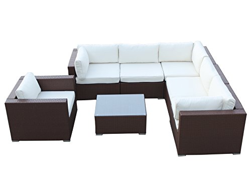 California 7 Pieces Outdoor Patio Wicker Sofa Sectional Furniture Set, Brown