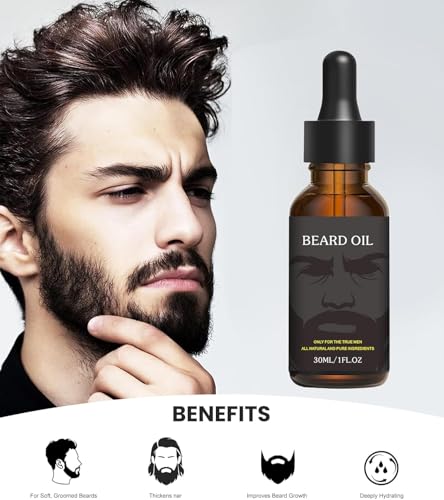 Beard Oil, Pure Natural Beard Growth Oil Moisturizing Softener, Beard Growth Products for Patchy, Father's Day, Perfect Gifts for Men Husband Boyfriend Dad, with Green Tea Scent (30 ml)