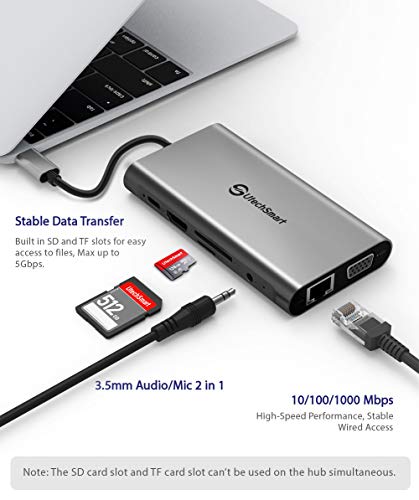 USB C Hub, UtechSmart 11 in 1 USB Type C Adapter with Gigabit Ethernet Port, Pd Type C Charging Port, 4K HDMI, VGA, SD TF Card Reader, 4 USB Ports and Audio Mic Port Compatible for MacBook [Upgraded] - Thumbnail 4