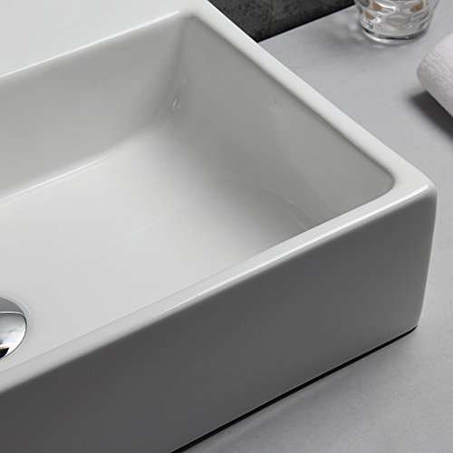 Gimify Mordern Vessel Sink Porcelain Ceramic White Above Counter Art Basin Bowl for Bathroom Restroom Airport Office Hotel (Vessel Sink Large)