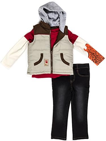 Only Kids Baby Boy 3 Piece Tee Pant and Silver Tiger Vest Set 12 Mo
