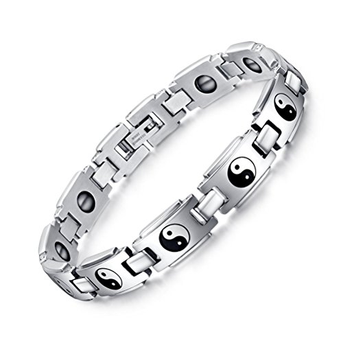 Mens Womens Stainless Steel Yin Yang Healthy Magnetic Therapy Link Bracelet,8"