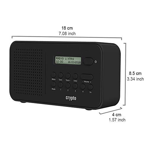 Crypto ReDi DB100 DAB/DAB + digitale e FM radio portatile, memoria per 40 DAB e 40 FM stazioni radio, schermo LCD, altoparlante incorporato, uscita ausiliaria, batteria 4xAA o USB alimentato (nero)
