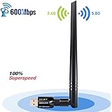 Wifi USB Adapter 5dBi Antenna, AMBOLOVE AC600Mbps Dual Band 2.4G/5G Wifi Dongle 802.11n/g/b wireless network Lan card Adapter for PC Desktop Laptop Support Windows 10/8.1/8/7/XP/Vista/Mac OS/Linux