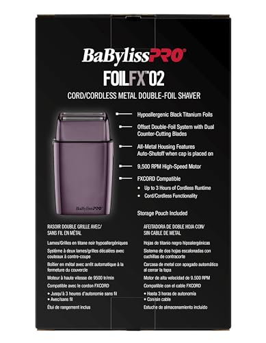 BaBylissPRO FoilFX Cord/Cordless Metal Double Foil Shaver (Purple)