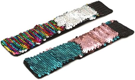 Sparklee Me Mermaid Sequin Color Changing Reversible Bracelet/Elegant Adjustable Wristband (Silver Iridescent &amp; Pink Aqua Blue)