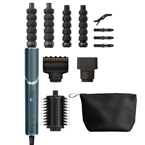 Shark FlexStyle Boucleurs à air multifonctionnel, styler avec embout anti-frisottis, brosse ovale, concentrateur, pinces, pochette de rangement, sans dommage thermique, bleu sarcelle, HD456TLEU