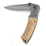 ALHAKIN Folding Pocket Knife with Wood Handle, Titanium Gray Steel Blade and Liner Lock, Perfect for Outdoor and Daily Use