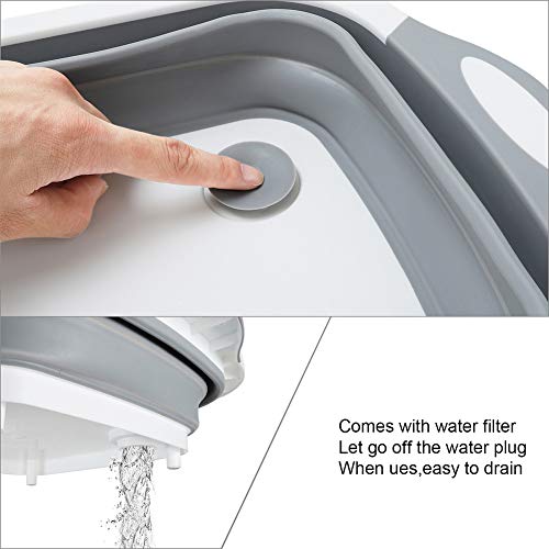MFTEK Foldable Multifunction Chopping Board, Collapsible Dish Tub Basin Cutting Board Colander, Vegetable Fruit Wash and Drain Sink Storage Basket, Space Saving for Kitchen Home