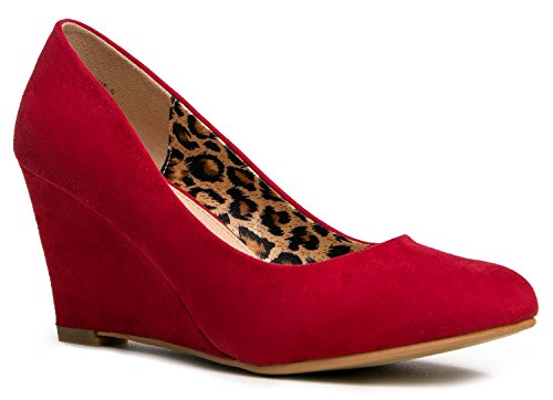 Molli Low Closed Toe Wedge Heel, Red Suede, 8 B(M) US