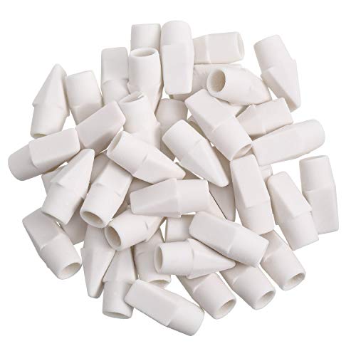 50 Pieces Pencil Top Erasers Cap Erasers and A Pencil Sharpener (White