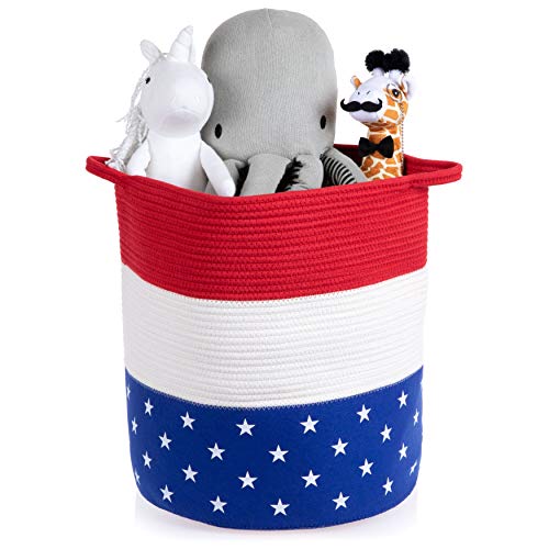 Rope Laundry Basket Toy Storage Woven Basket Large USA Themed