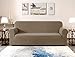 CHUN YI Stretch Loveseat Sofa Slipcover 1 Piece Couch Cover, 2 Seater Settee Coat Soft with Elastic Bottom, Checks Spandex Jacquard Fabric,Medium,Sand