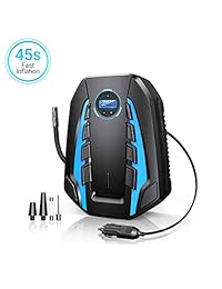 Inflador de neumáticos, bomba de aire de automóvil 12V Inflado rápido, apagado automático, bomba de compresor de aire de automóvil eléctrico, inflador de neumáticos digital, luz LED y almacenamiento de cable Bomba de aire de automóvil con 3 accesorios par
