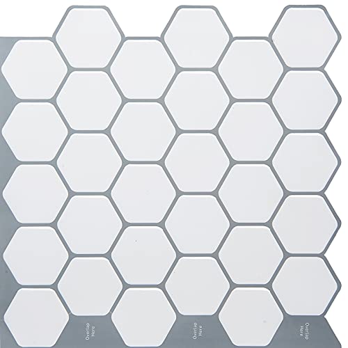 WoStick Peel and Stick on Tiles Self Adhesive Wall Tiles Hexagon Tile Stickers White for Kitchen Backsplash Bathroom（10-Sheet 12"x 12"）