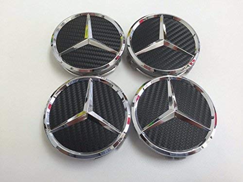 AOWIFT 4x Mercedes-Benz Black Carbon emblem center wheel rims hub caps 75mm