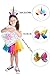 Layered Rainbow Tutu Skirts with Unicorn Horn Headband Outfits for Little Girls (Colorful, M(2-4 Years))