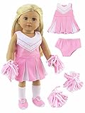 Pink and White Doll Cheerleader Outfit - Outfit includes Pom Poms-18 Inch Doll Clothes - Fits 18