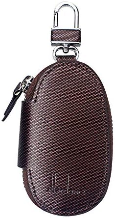 LSX Men's Car Key Case - Premium Leather Car Key Holder Cover Smart Key Chain Metal Hook Zip Closure Universal - (Brown)
