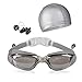 Peacoco Swim Goggles with PU Swim Cap,Swimming Goggles Anti Fog Waterproof for Men Women Adult Youth Kids UV Protection with Earplugs,Nose Clips and Case