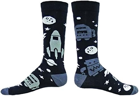Wright Avenue Spaceship Novelty Cotton Crew Soft Socks ( Black - Large )