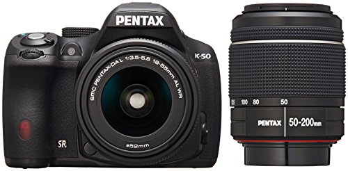 Pentax K-50 16MP Digital SLR Camera Kit with DA L 18-55mm WR f3.5-5.6 and 50-200mm WR Lenses (Black) - International Version