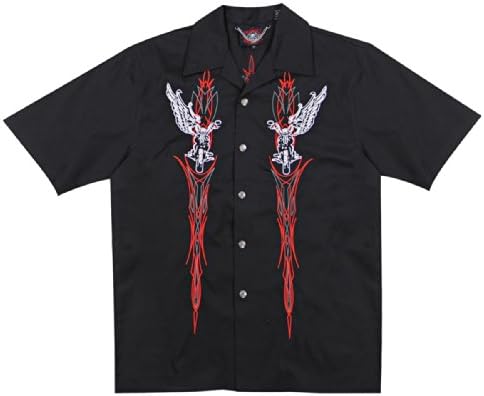 Dragonfly Roadhouse Winged Bike Button up Short Sleeve Shirt - Medium