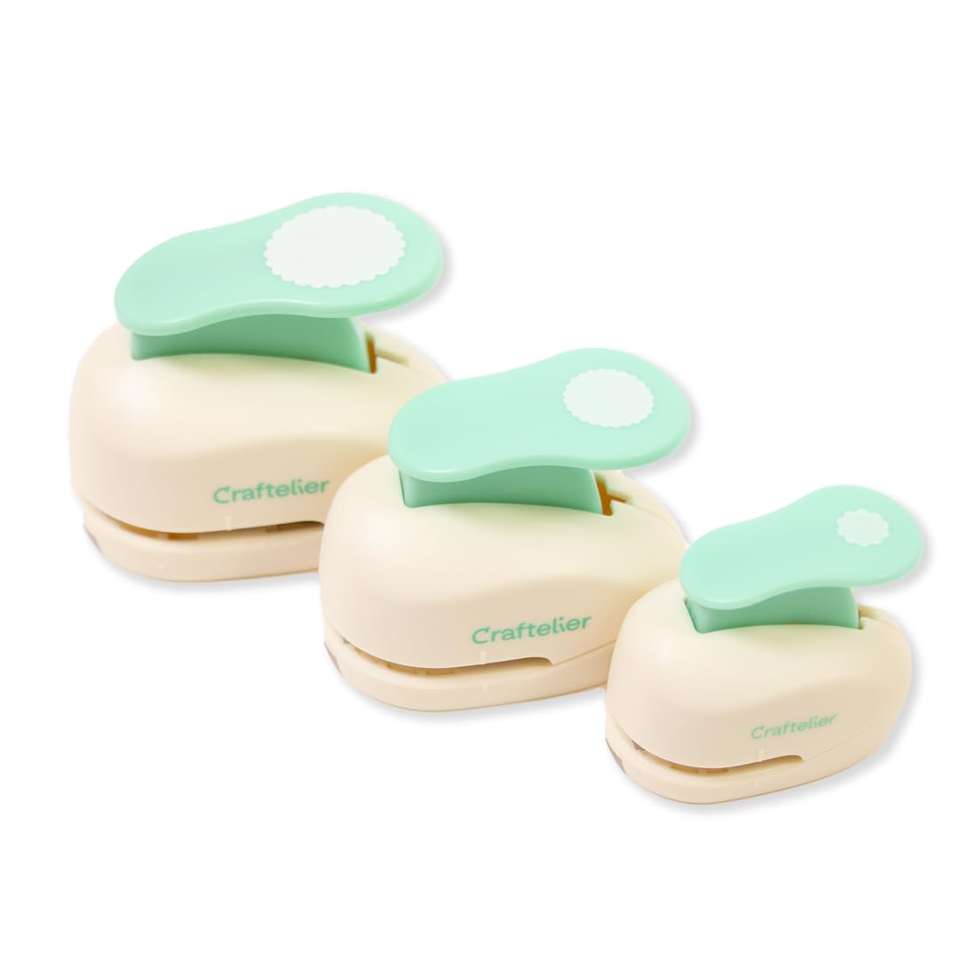 Craftelier - Pack of 3 Snap-On Lever Scalloped Circle Punch | Sizes 3/8" + 5/8" + 1" | Suitable for Paper and Cardstock | Ideal for Card Making, Crafting and Scrapbooking Projects