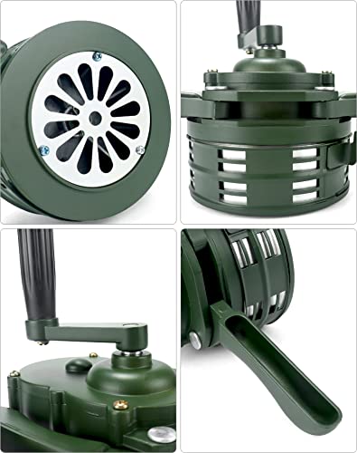 QWORK Hand Crank Siren Horn, Hand Loud Crank, Emergency Safety Manual Siren, Portable Hand Held Siren Horns Alarm, Green
