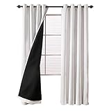 Deconovo Full Blackout Curtains Solid Thermal Insulated Faux Silk Satin Grommet top Curtains for Bedroom 52 x 95 Inch White 2 Panels