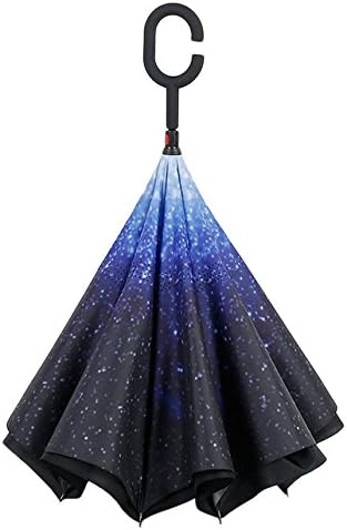 Herawy double Layer Inverted Umbrella with C Shape Handel for Hands-Free,Self-Standing Windproof Reverse Folding Umbrella