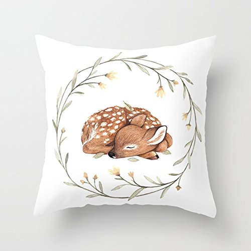 UOOPOO Wildflower Fawn Throw Pillow Case Square 16 x 16 Inches Soft Cotton Canvas Home Decorative Wedding Cushion Cover for Sofa and Bed Print On One Side
