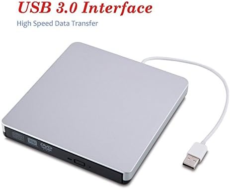 External CD Drive YIKUER USB 3.0 Slim Portable DVD/CD-RW Burner-Drive-Write With Built-in USB 3.0 Cable For Apple Macbook-Macbook Pro-Macbook Air And Other Desktop And Laptop-Silver
