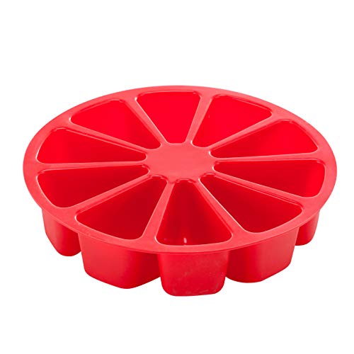 Aokinle Silicone Portion Cake Molds-10 Triangle Cavity,Nonstick Cake Pan for Baking,Large Bakeware,Soap Mould Pizza Pan,Round,Red